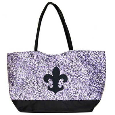 180480-PURPLE/BLACK CHEETAH DESIGN SHOPPING OR BEACH BAG & BLACK FDL